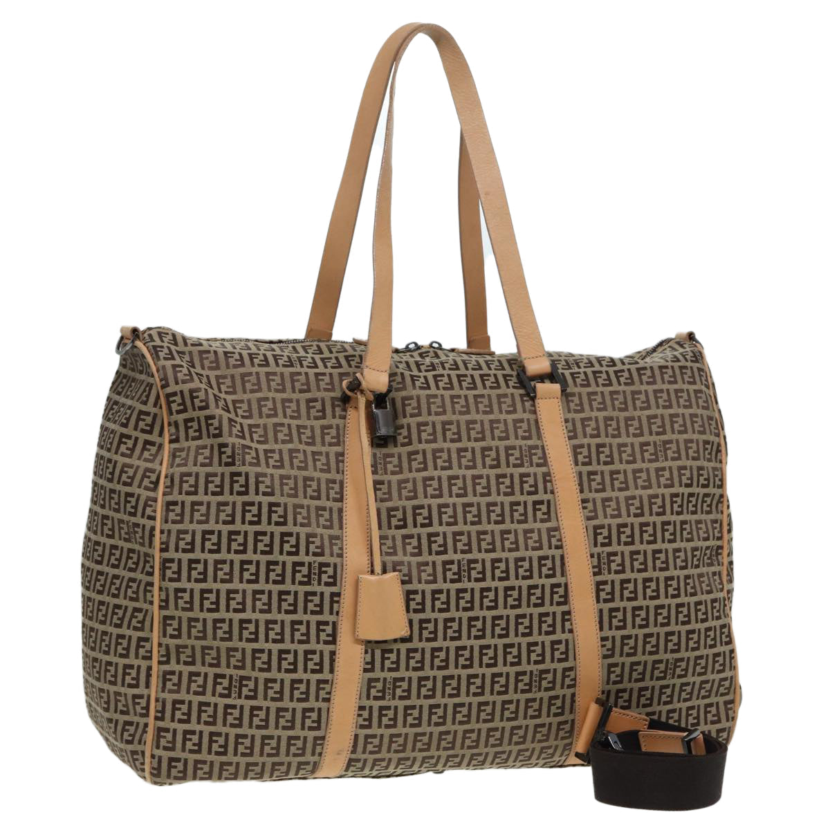 Luxury Fendi Zucchino Canvas Boston Bag 2way Beige Brown85464