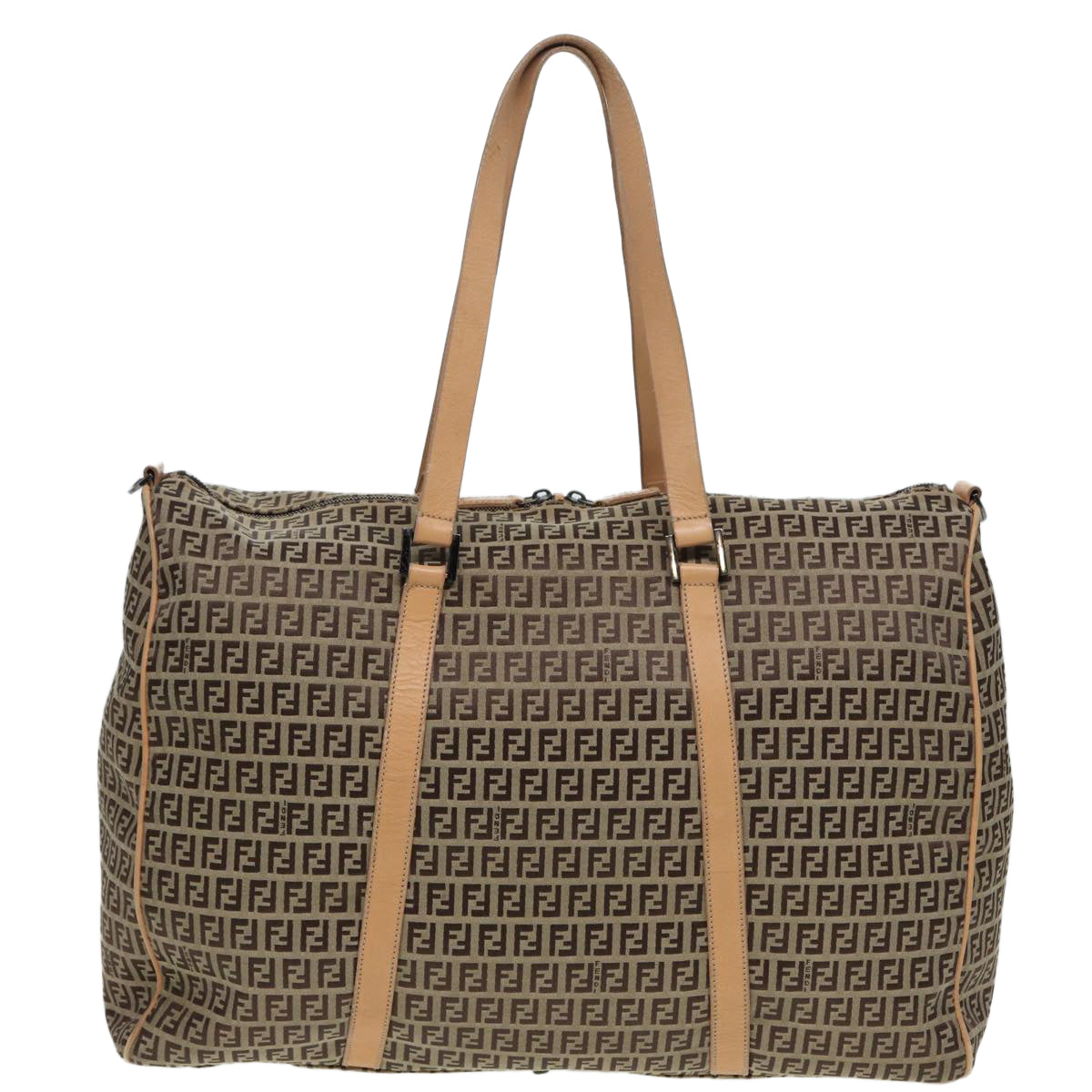 Luxury Fendi Zucchino Canvas Boston Bag 2way Beige Brown85464