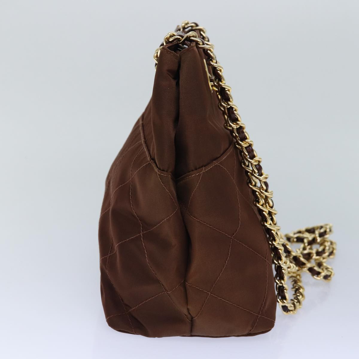 Luxury Prada Chain Shoulder Bag Nylon Brown Gold  85466