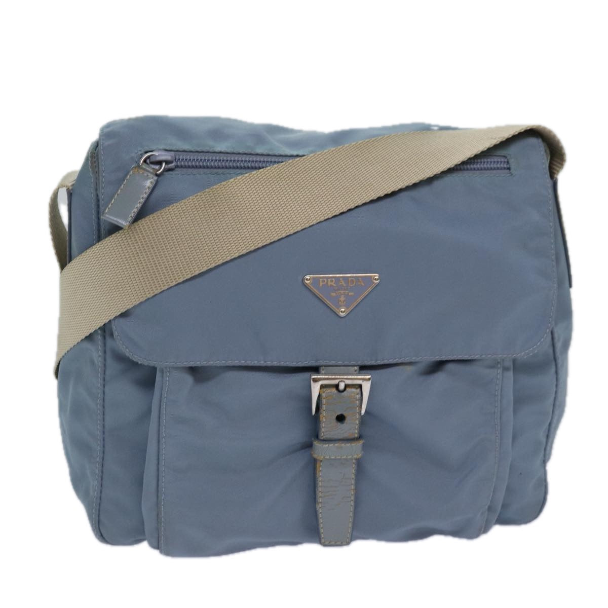 Luxury Prada Shoulder Bag Nylon Light Blue Silver  85482