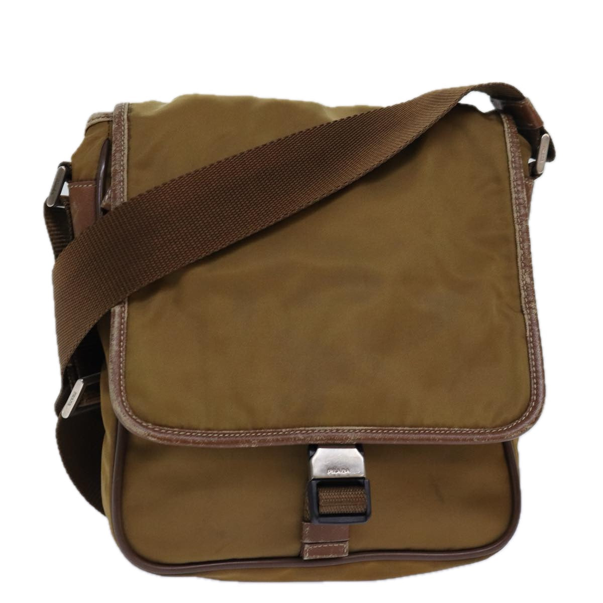 Luxury Prada Shoulder Bag Nylon Brown Silver  85483