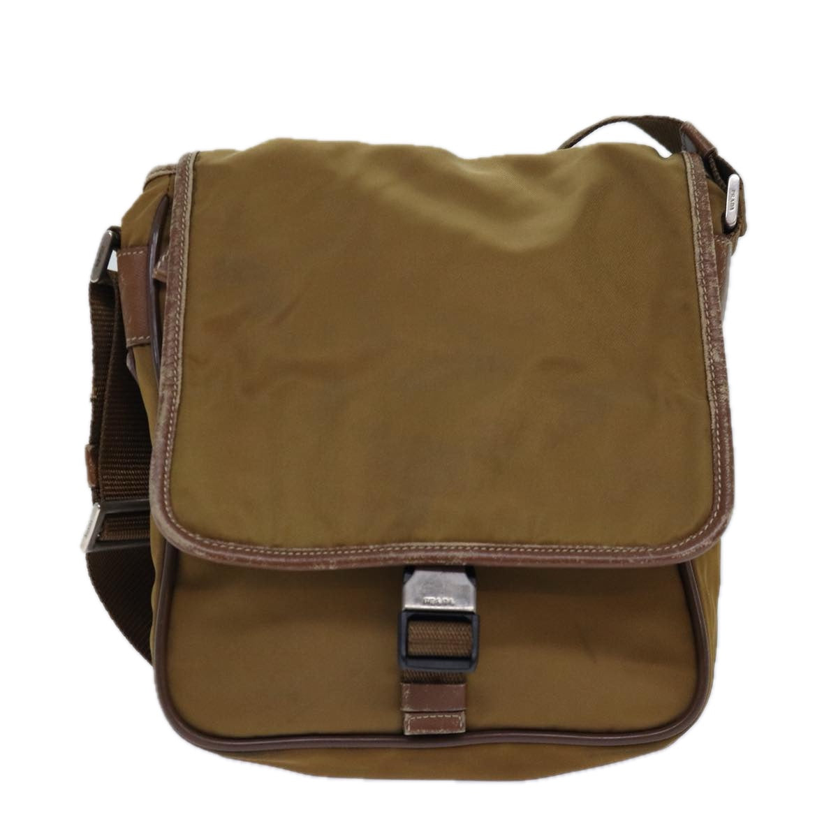 Luxury Prada Shoulder Bag Nylon Brown Silver  85483