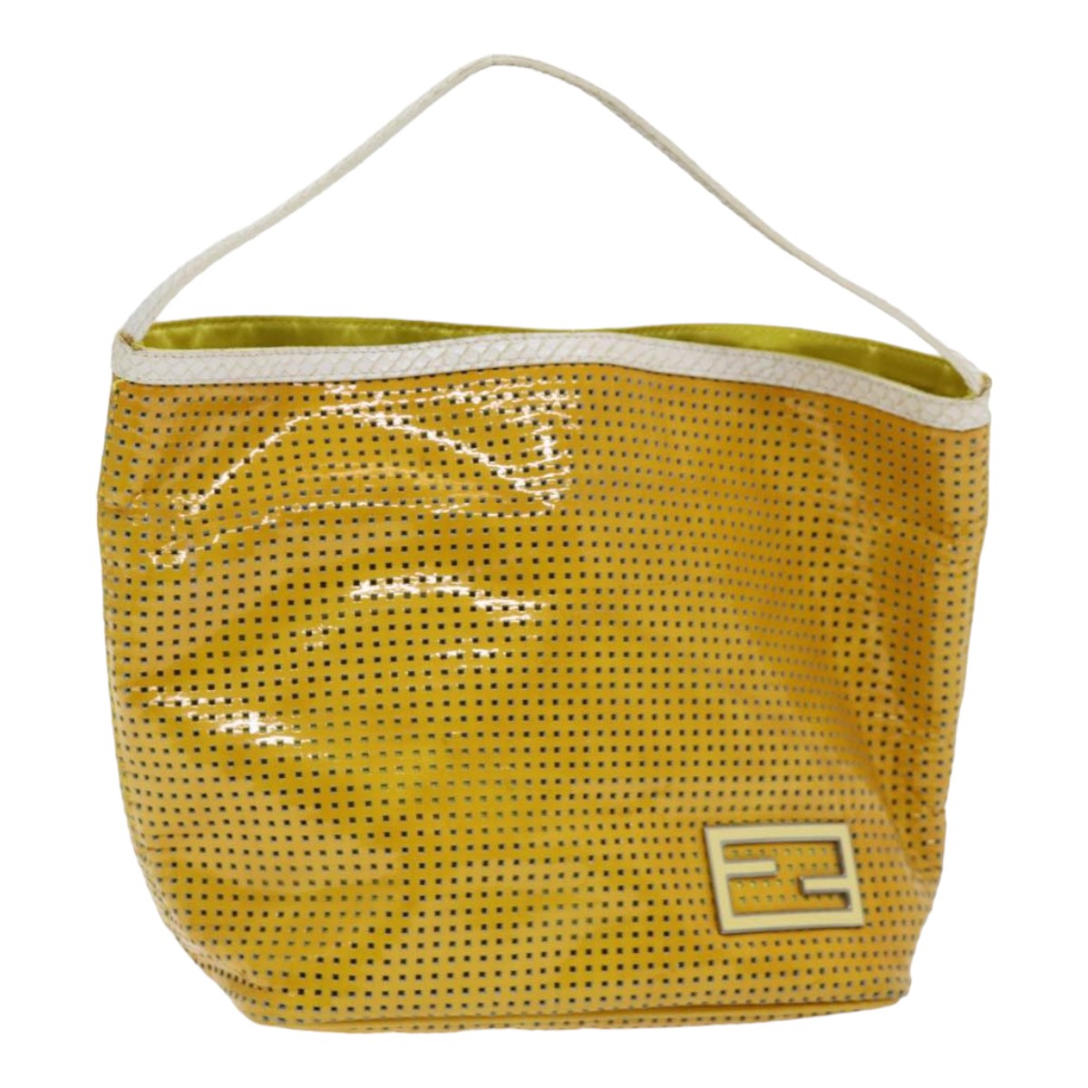 Luxury Fendi Hand Bag Enamel Yellow White Silver85528