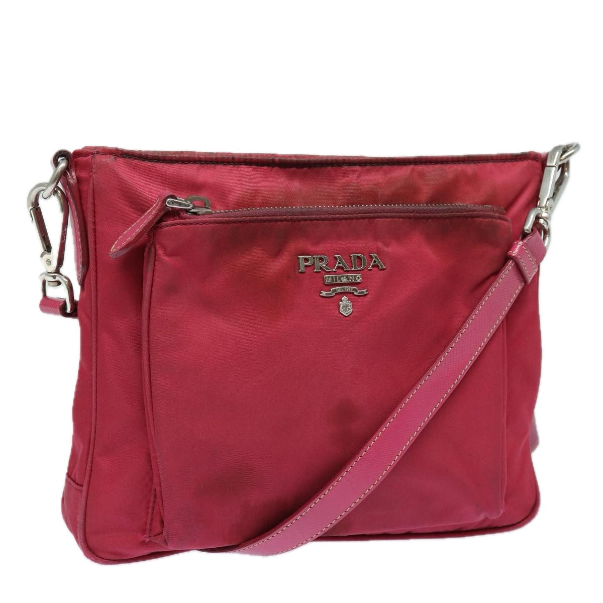 Luxury Prada Shoulder Bag Nylon Pink Silver  85537