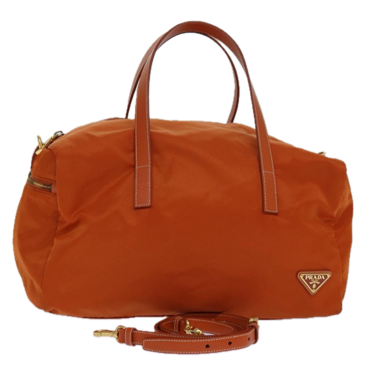 Luxury Prada Hand Bag Nylon 2way Orange Gold  85539