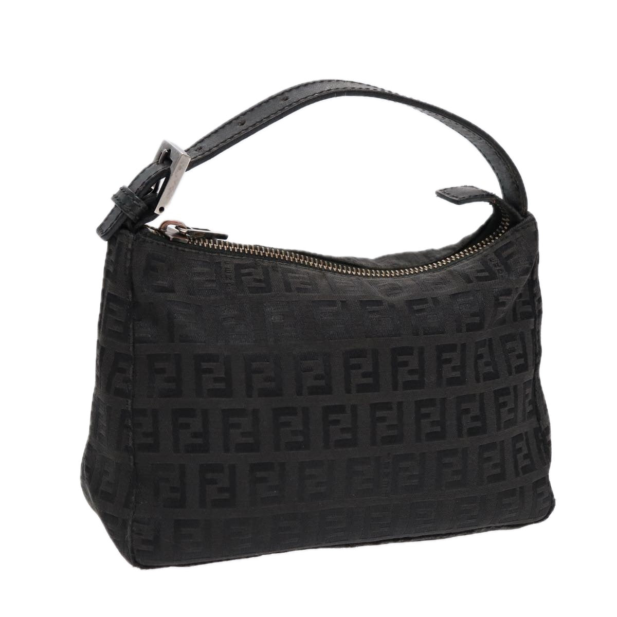 Luxury Fendi Zucchino Canvas Hand Pouch Black Silver85554