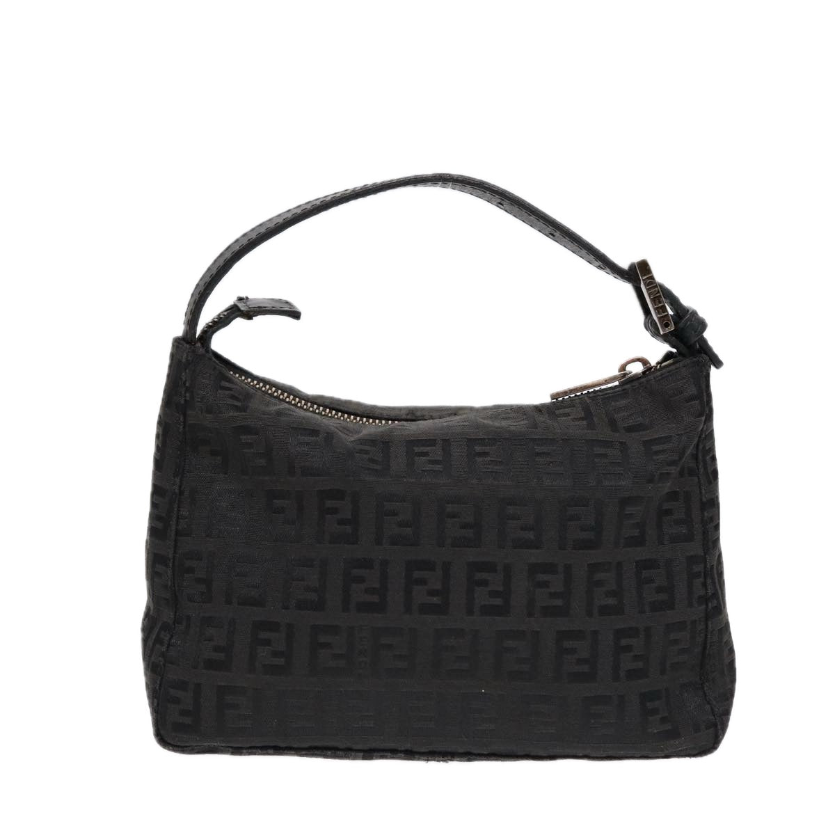 Luxury Fendi Zucchino Canvas Hand Pouch Black Silver85554