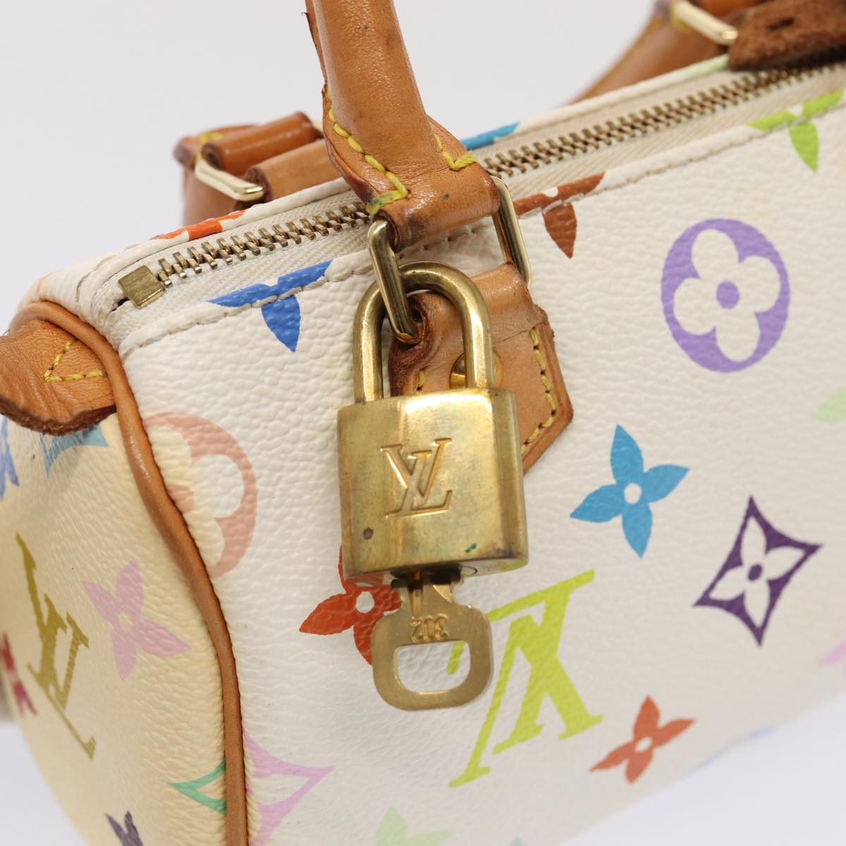 LOUIS VUITTON Monogram Multicolor Mini Speedy Hand Bag White M92645 85576