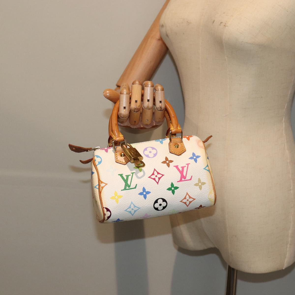 LOUIS VUITTON Monogram Multicolor Mini Speedy Hand Bag White M92645 85576