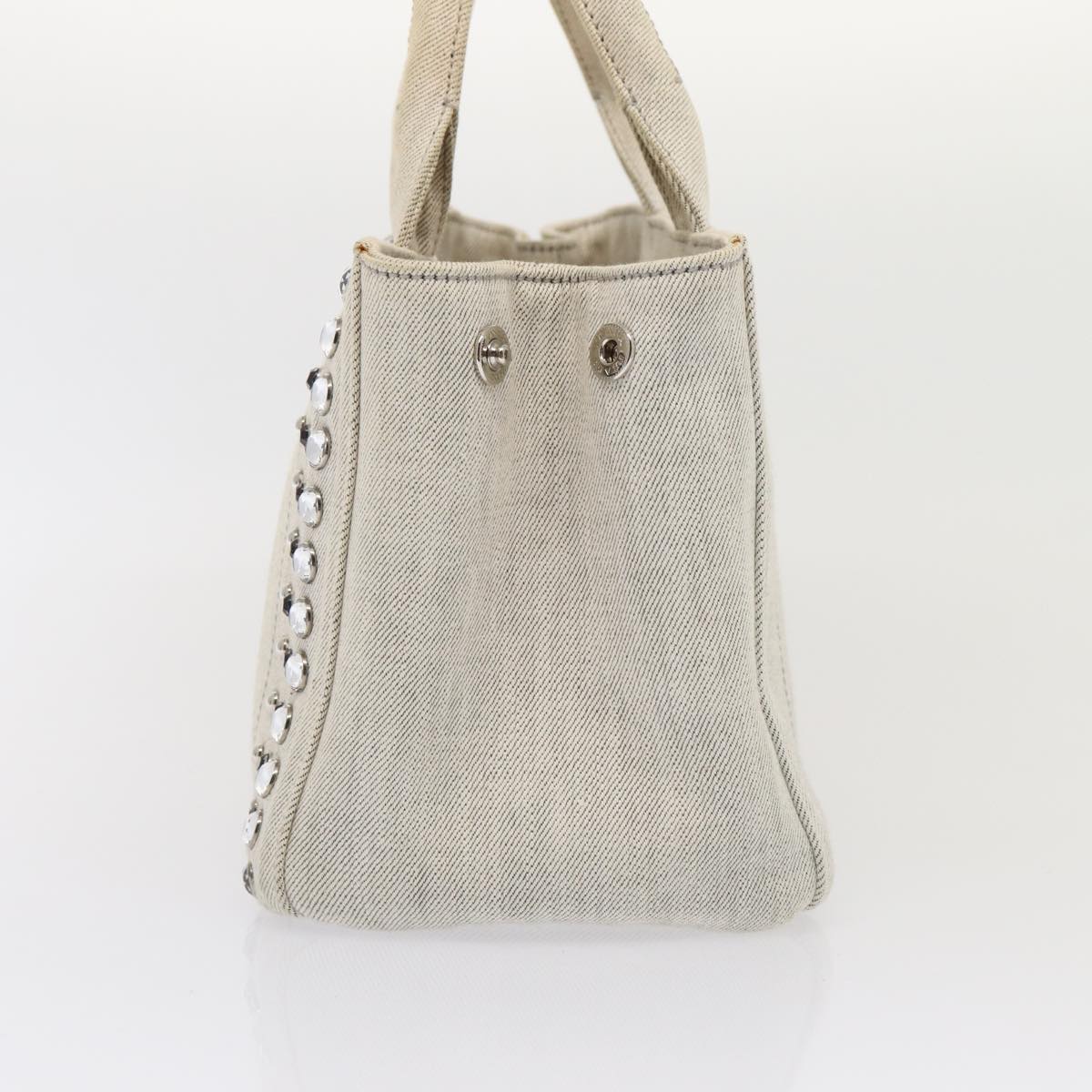 Luxury Prada Bijoux Canapa PM Hand Bag Canvas 2way Gray Silver  85622