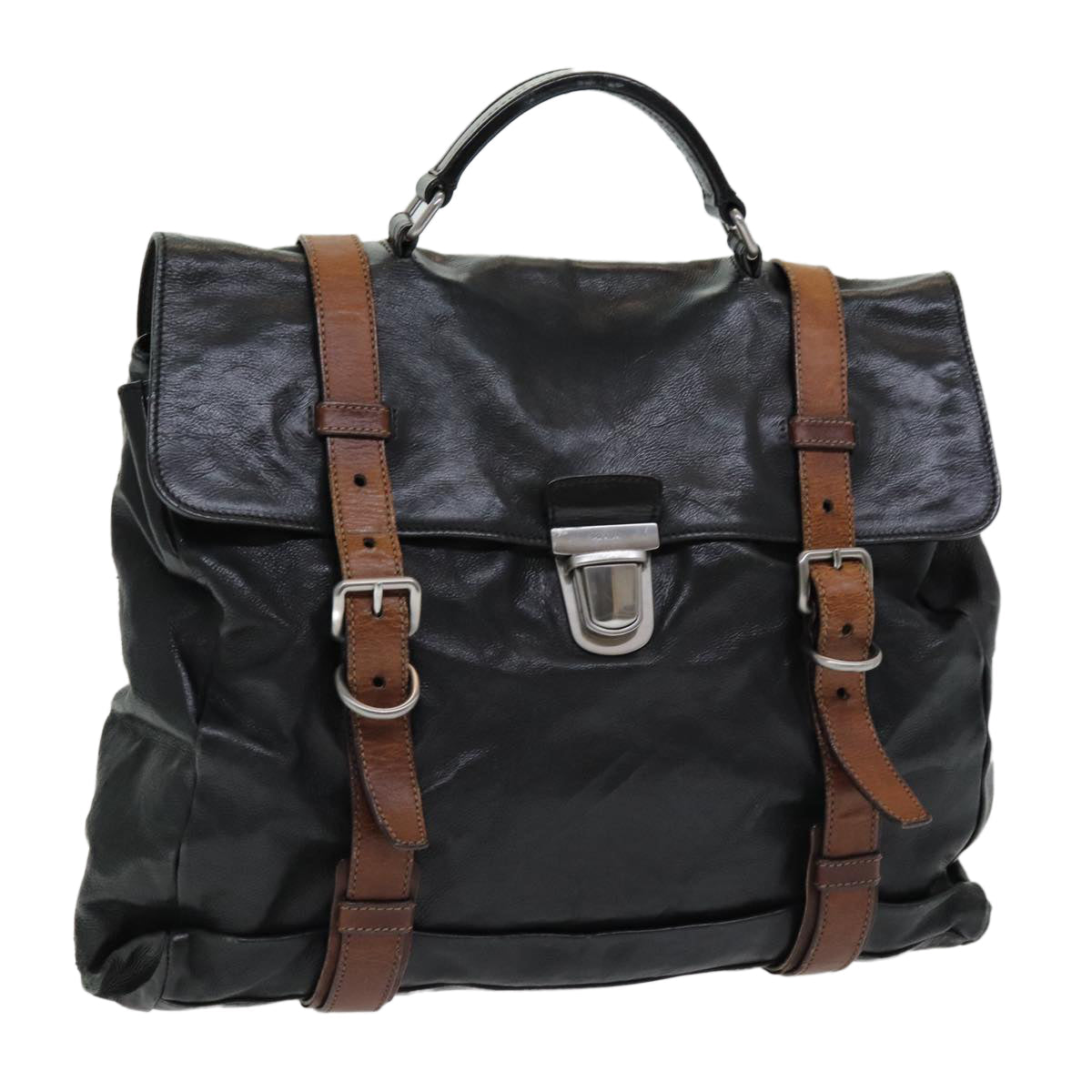 Luxury Prada Business Bag Leather Black Silver  85625