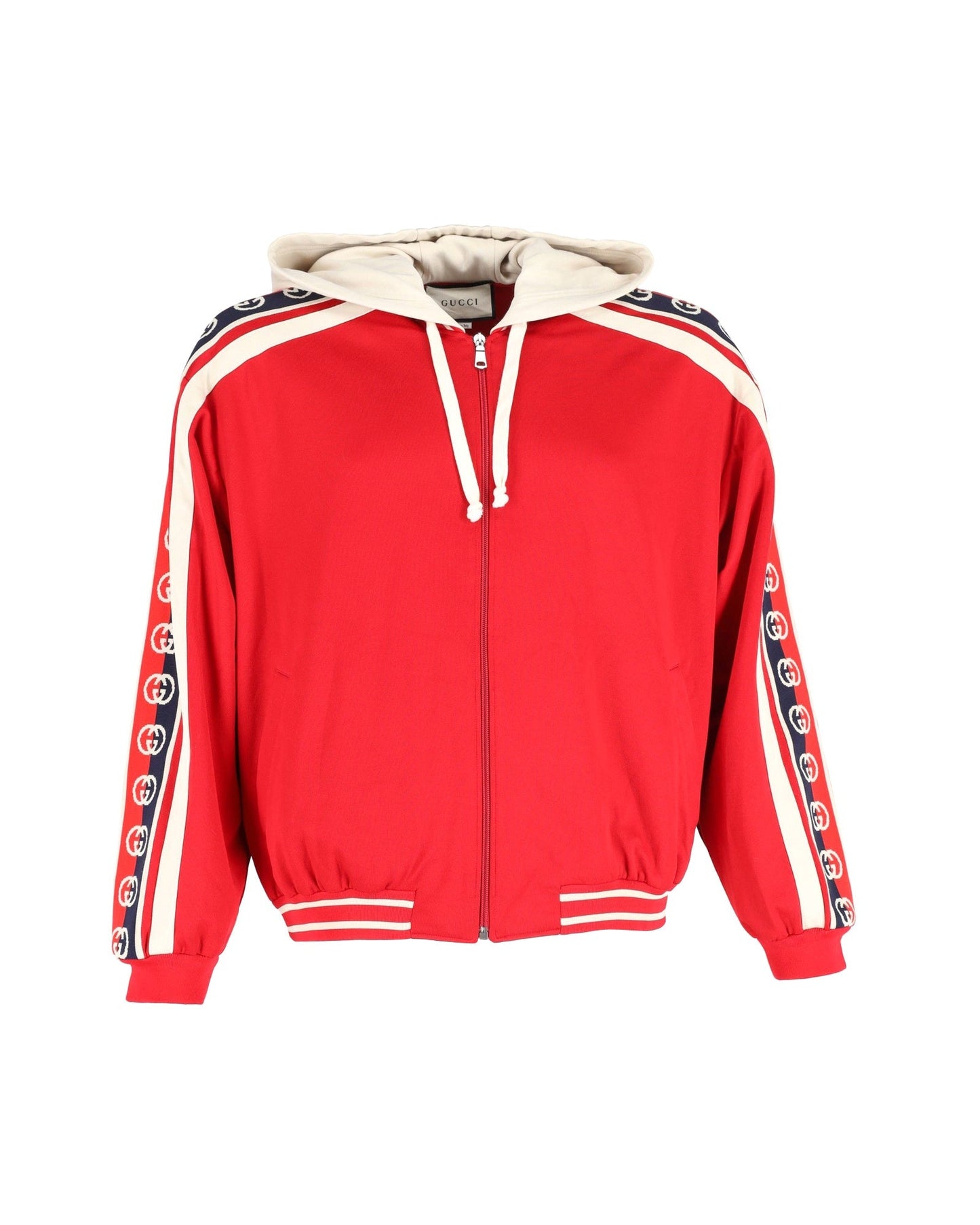 Luxury Gucci Trending 2025 Web-Trimmed Zip-Up Hoodie in Red Cotton
