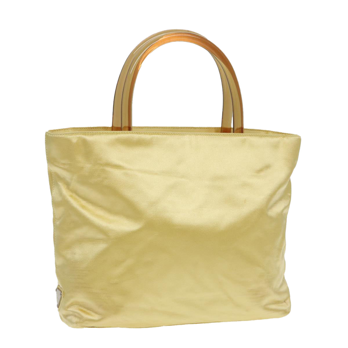 Luxury Prada Hand Bag Satin Yellow Silver  85633