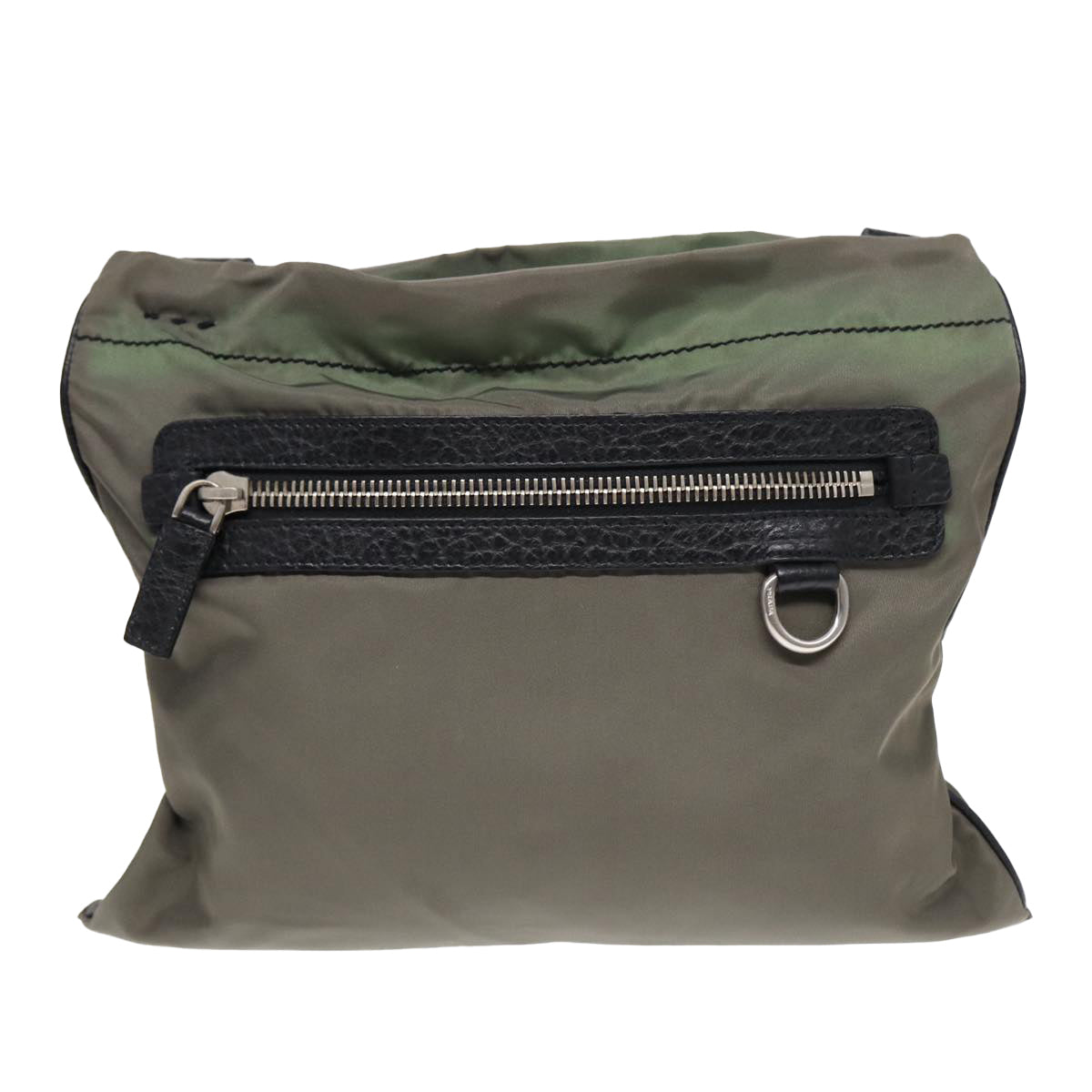 Luxury Prada Shoulder Bag Nylon Khaki Silver  85639