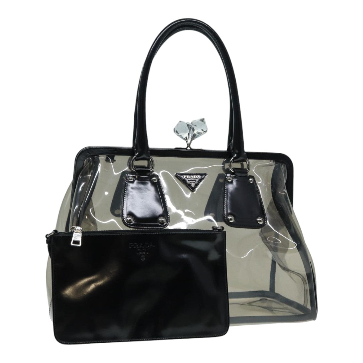 Luxury Prada Hand Bag Vinyl Clear Silver  85672A