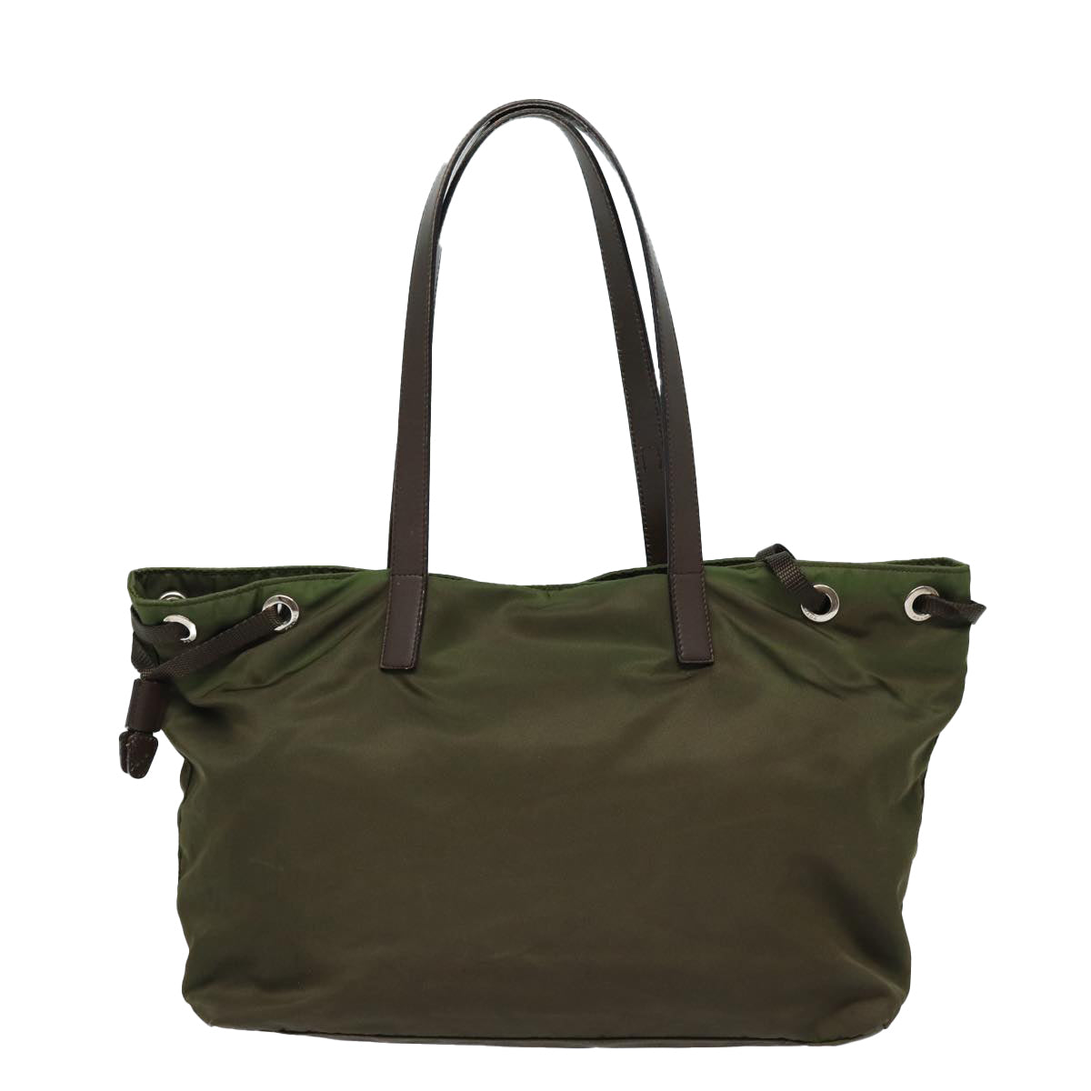 Luxury Prada Tote Bag Nylon Khaki Brown Silver  85713