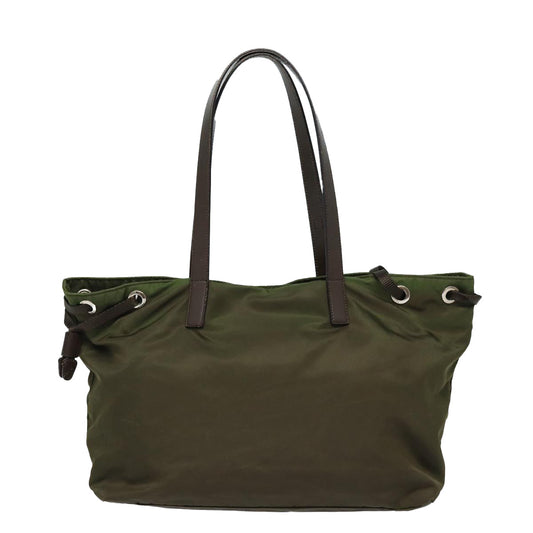 Luxury Prada Tote Bag Nylon Khaki Brown Silver  85713