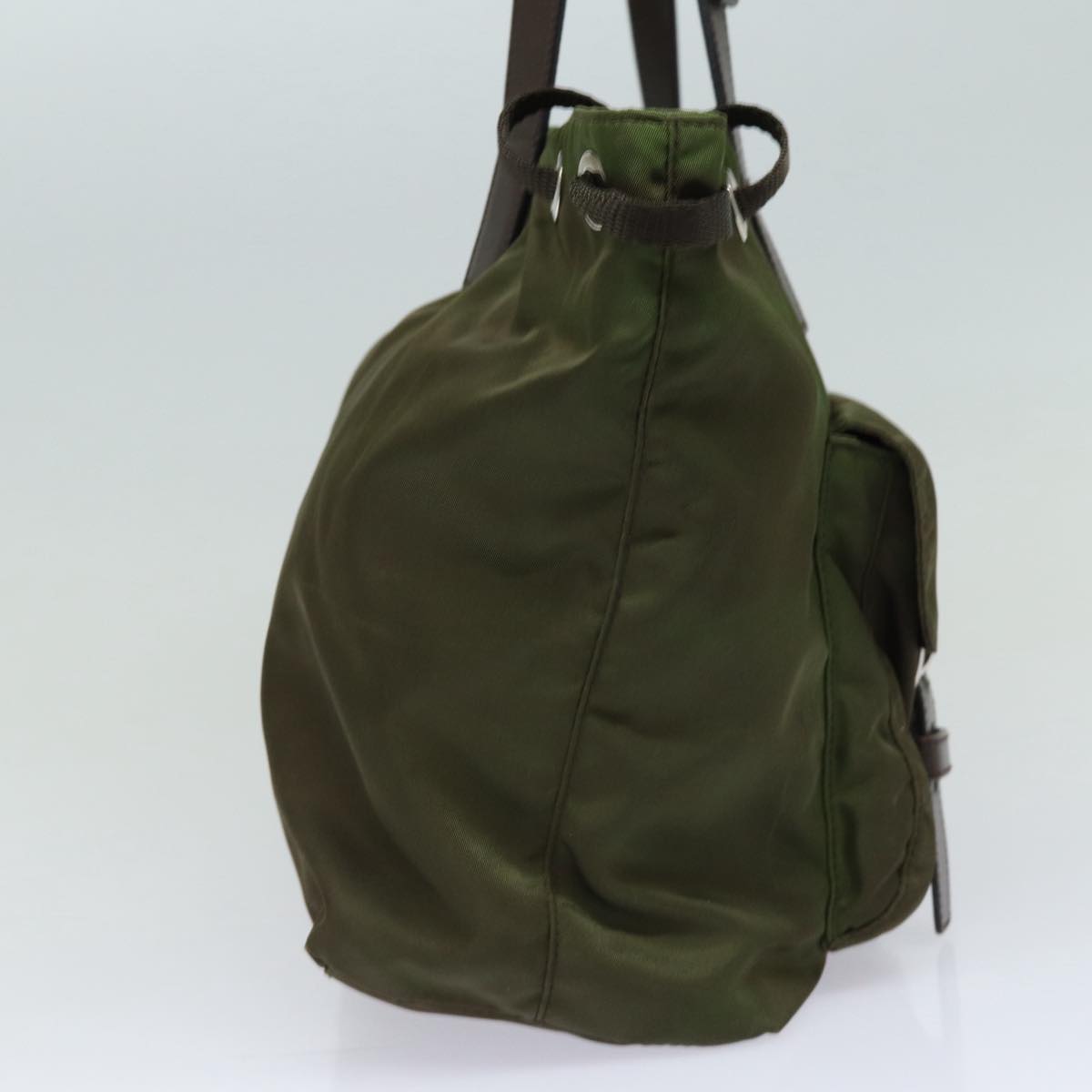 Luxury Prada Tote Bag Nylon Khaki Brown Silver  85713