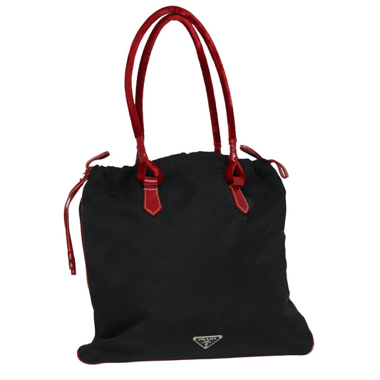 Luxury Prada Tote Bag Nylon Velour Black Red Silver  85714