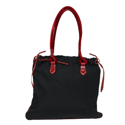 Luxury Prada Tote Bag Nylon Velour Black Red Silver  85714