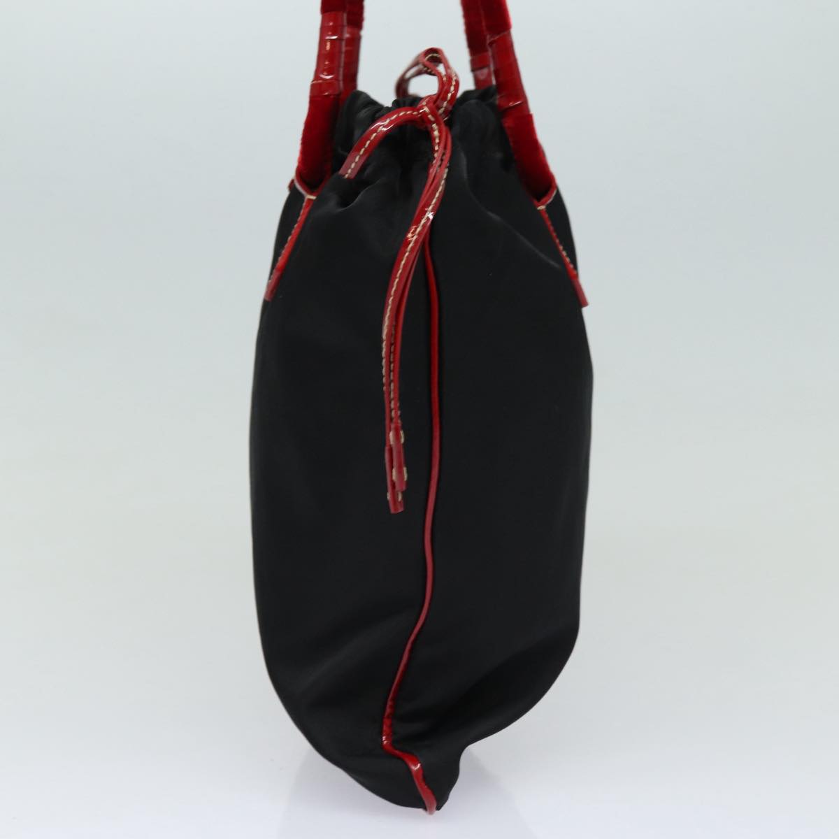Luxury Prada Tote Bag Nylon Velour Black Red Silver  85714