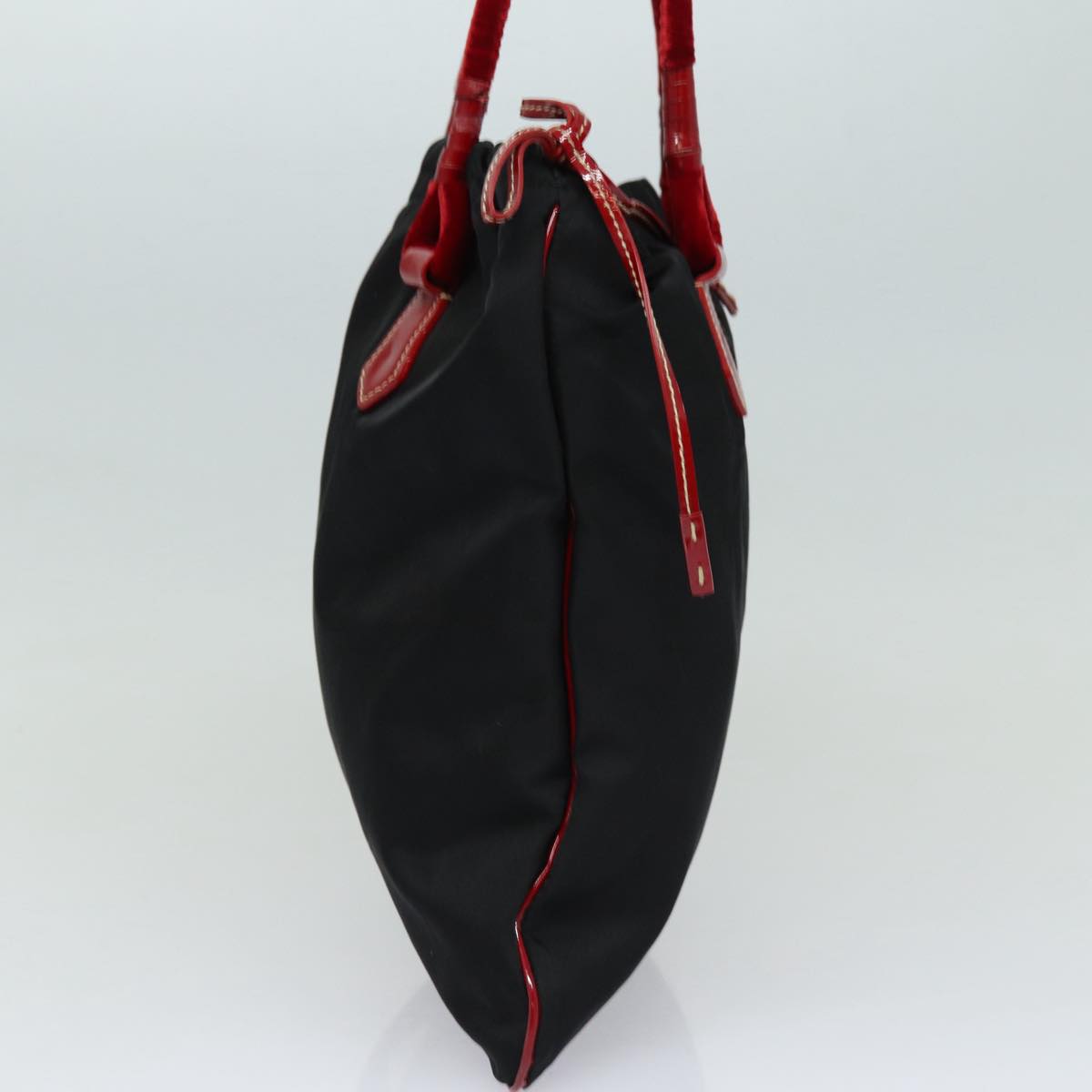 Luxury Prada Tote Bag Nylon Velour Black Red Silver  85714