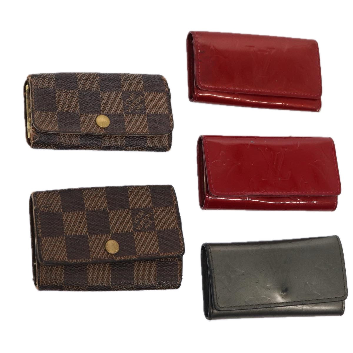 LOUIS VUITTON Damier Ebene Vernis Key Case 5Set Gray Pomme D'amour LV 85754