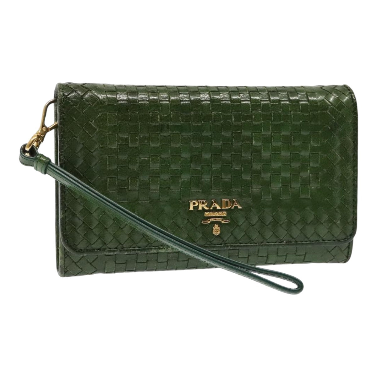 Luxury Prada Wallet Leather Green Gold  85772