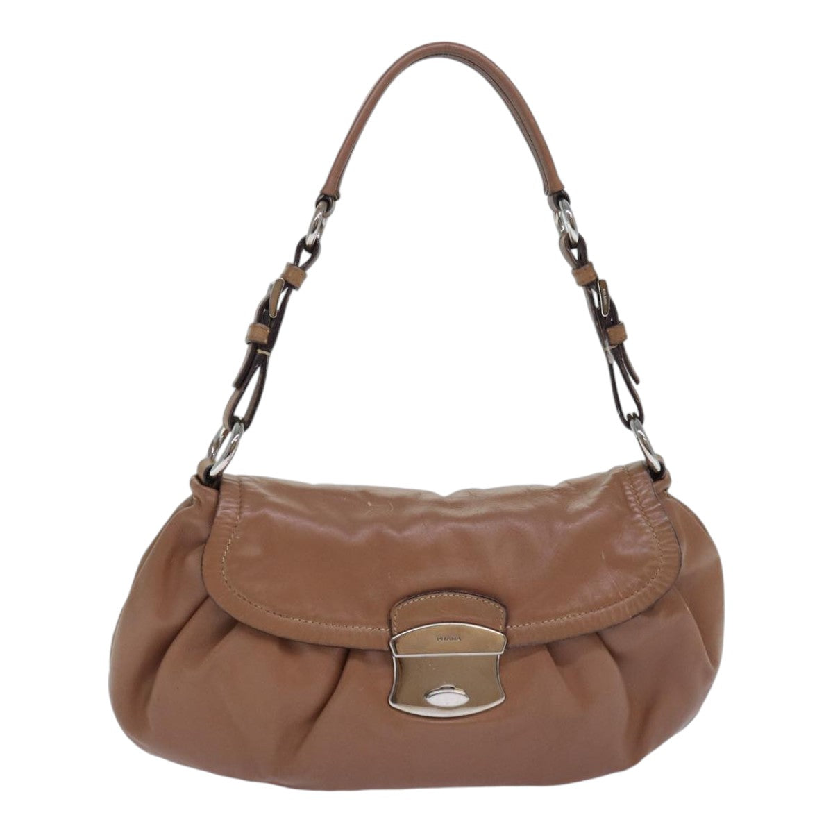 Luxury Prada Shoulder Bag Leather Brown Silver  85872