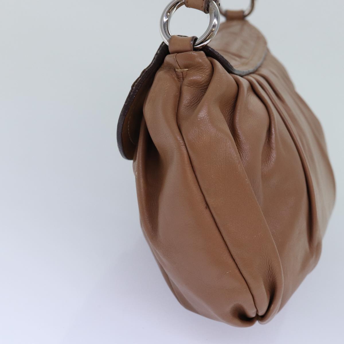 Luxury Prada Shoulder Bag Leather Brown Silver  85872
