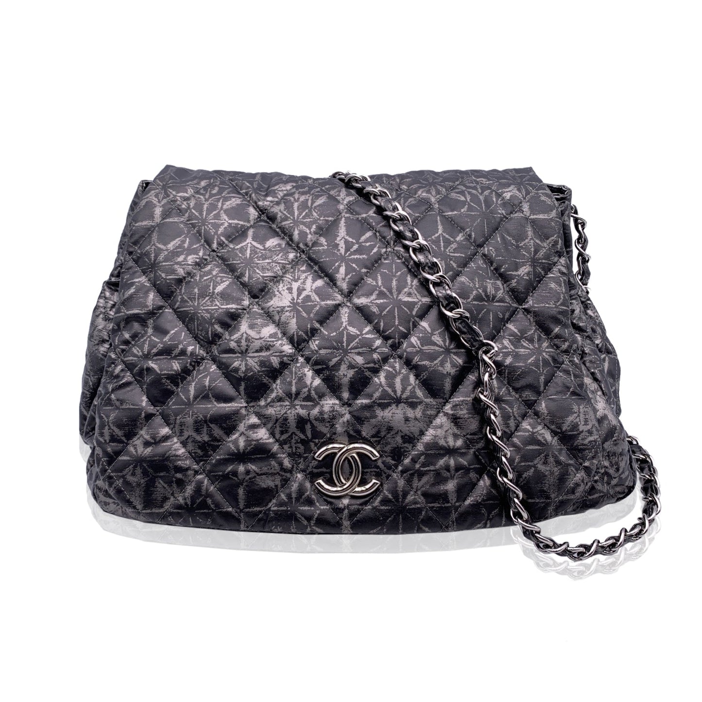 CHANEL Rock In Moscow Grey Abstract Print Nylon Accordion Flap Bag