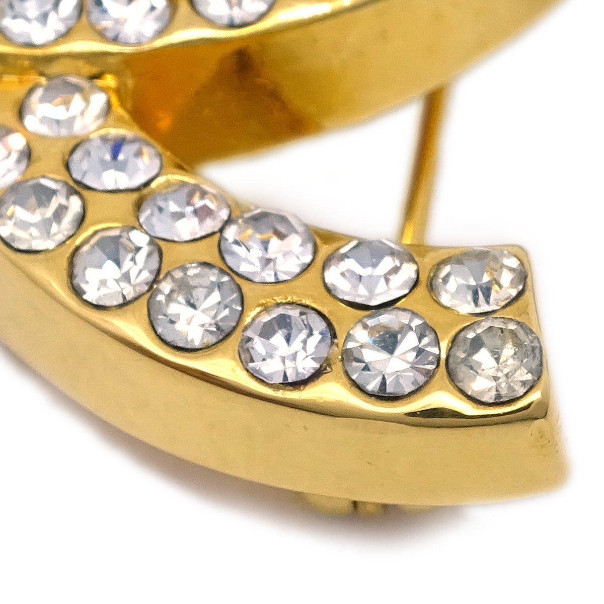 Luxury Chanel CC Turnlock Rhinestone Brooch Pin Gold 96P