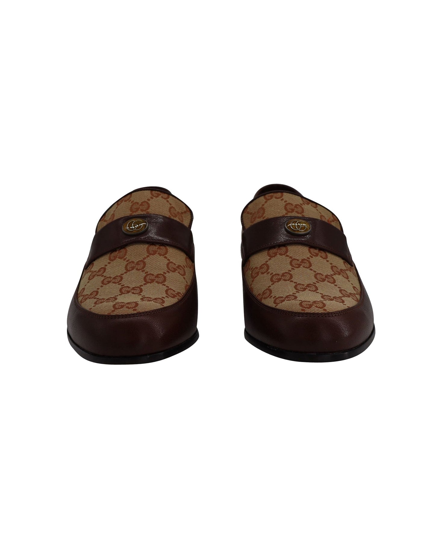 Gucci Printed Monogrammed Coated-Canvas Loafers in Brown Leather