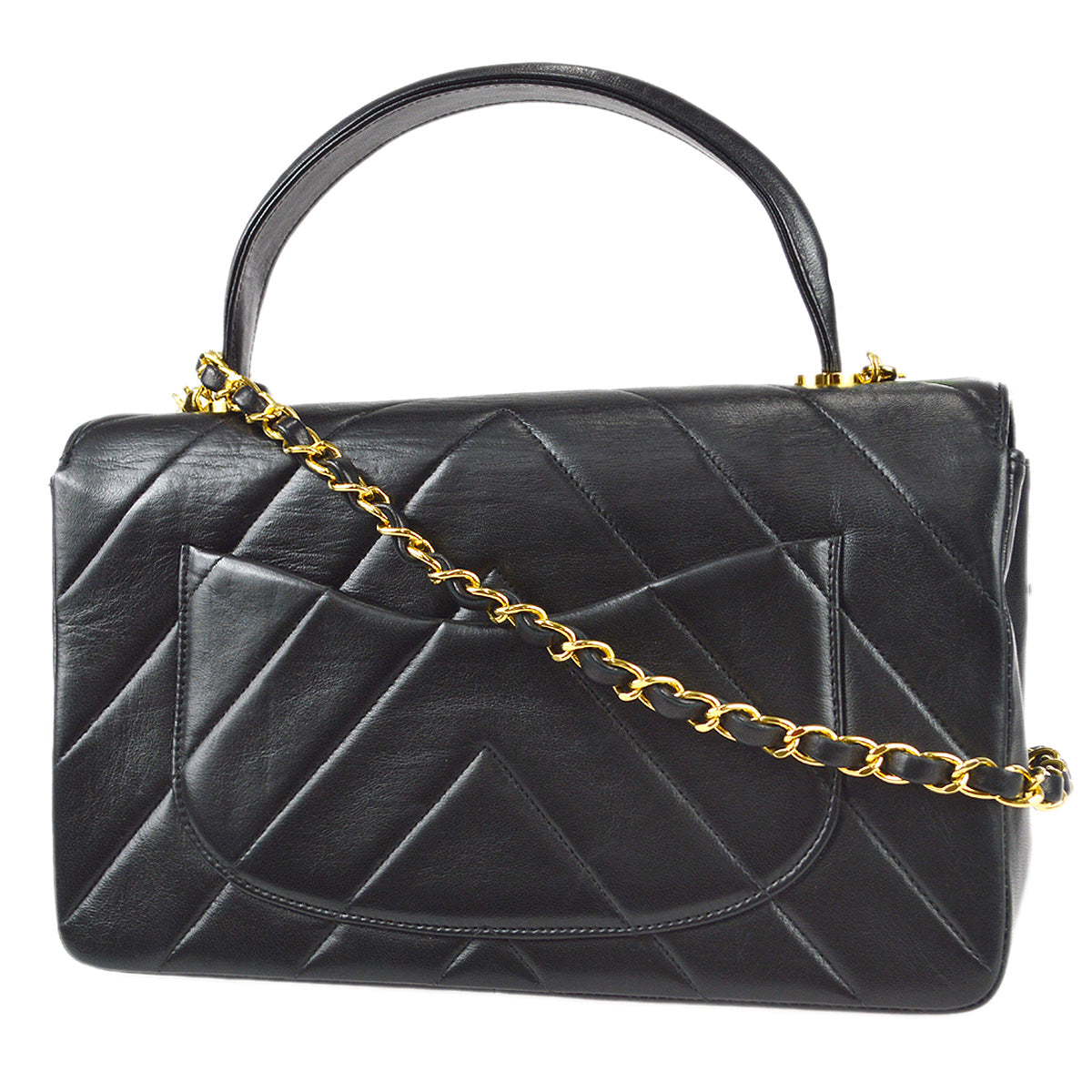 Luxury Chanel 1994-1996 V Stitch 2way Shoulder Handbag Black Lambskin