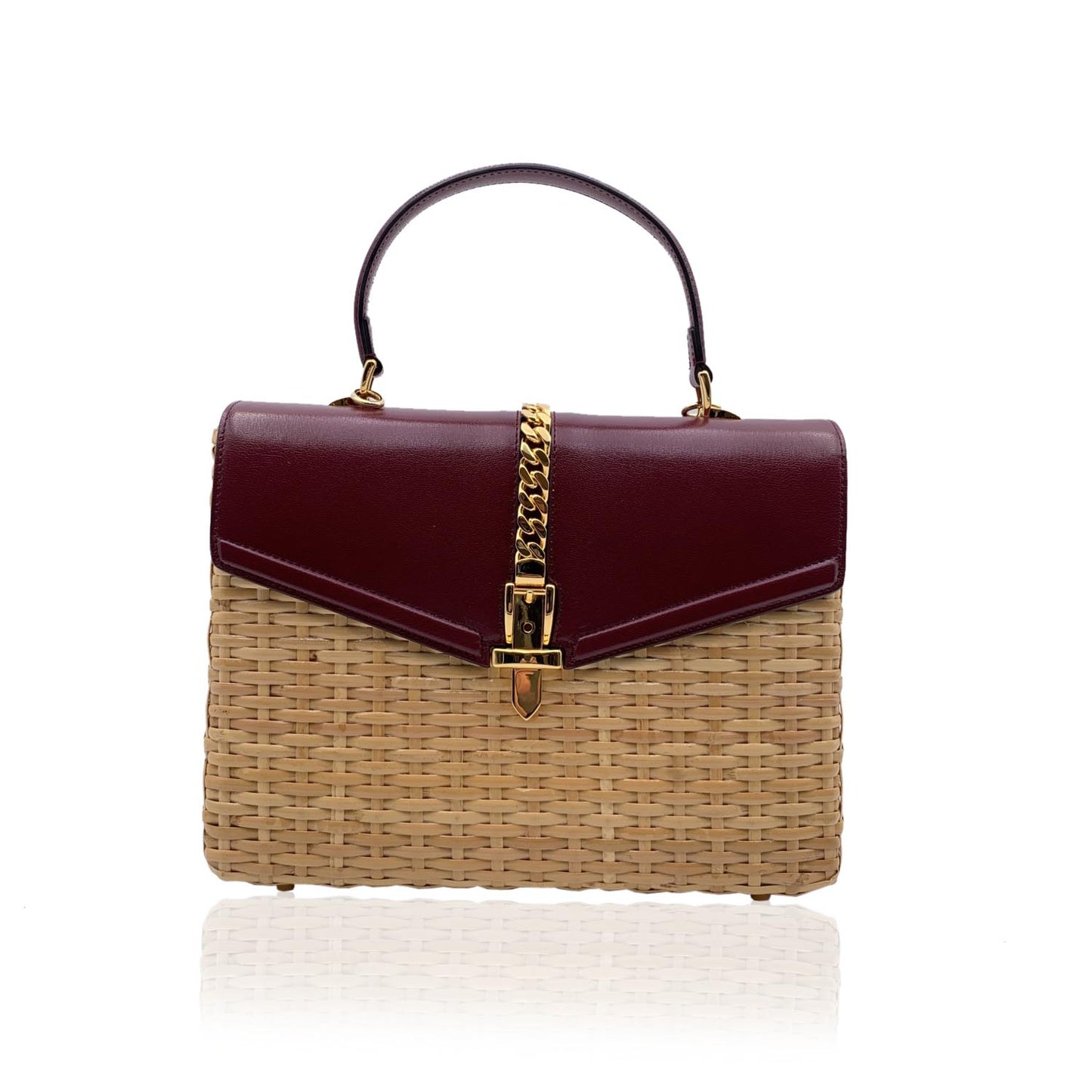 Luxury Gucci Trending 2025 Burgundy Leather Wicker 2 Way Sylvie Small Shoulder Bag