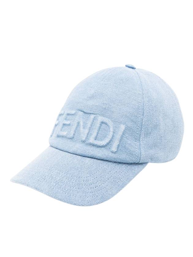 Luxury Fendi Emboss Logo Denim Ball Cap Light Blue