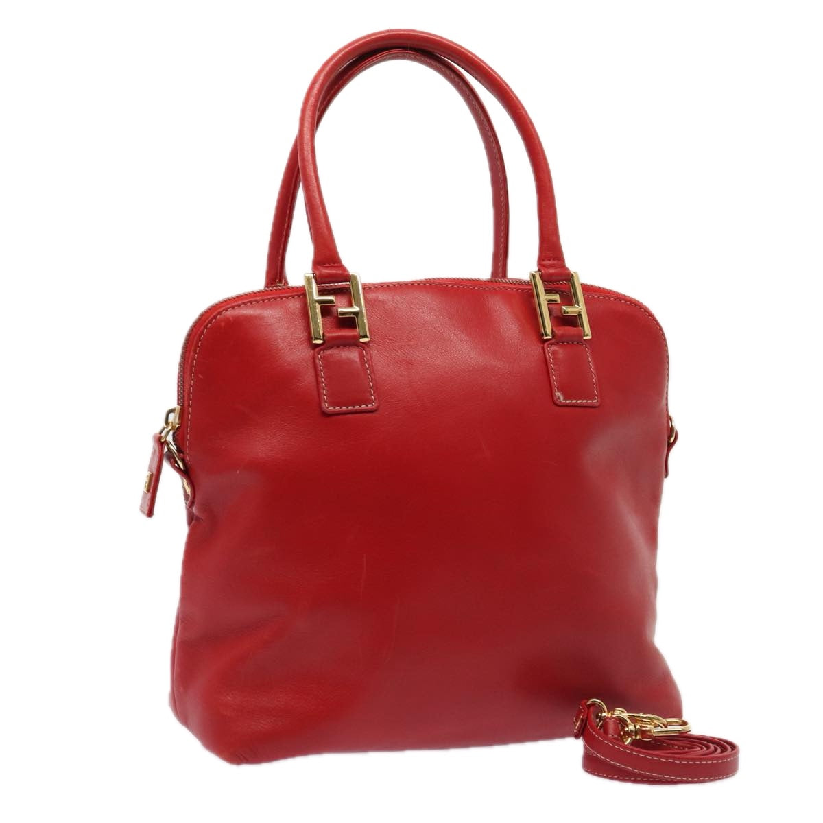 Luxury Fendi Hand Bag Leather 2way Red Gold86044