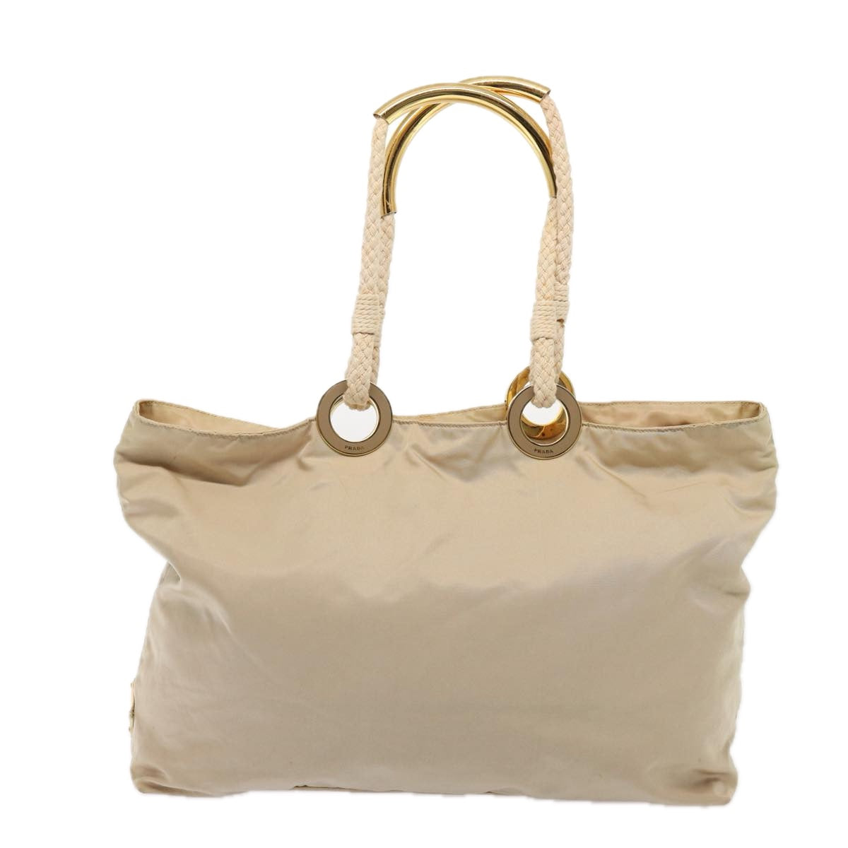 Luxury Prada Tote Bag Nylon Beige Gold  86152
