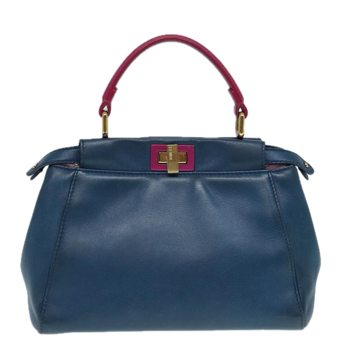 Luxury Fendi Mini Peek A Boo Hand Bag Leather 2way Blue Gold86182