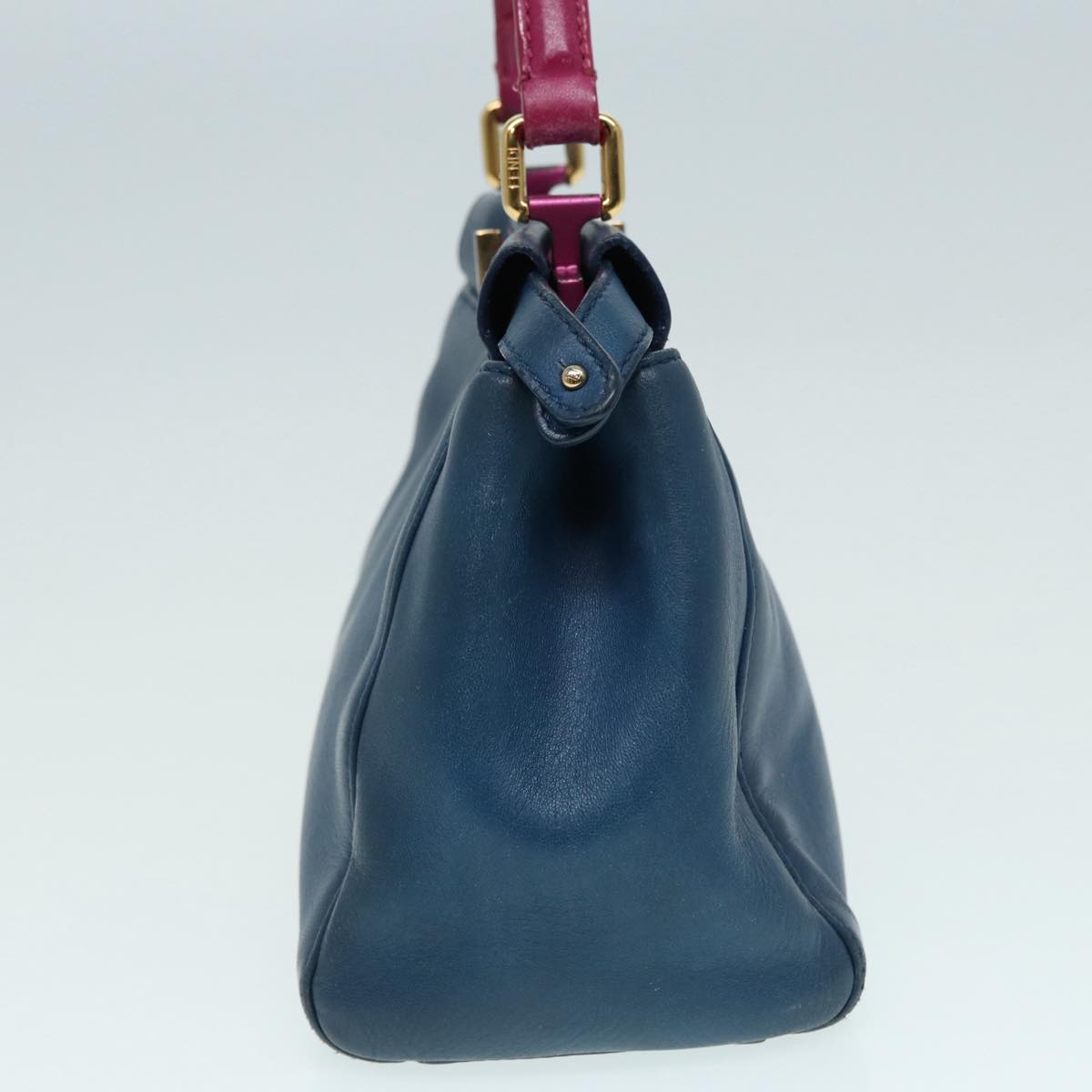 Luxury Fendi Mini Peek A Boo Hand Bag Leather 2way Blue Gold86182