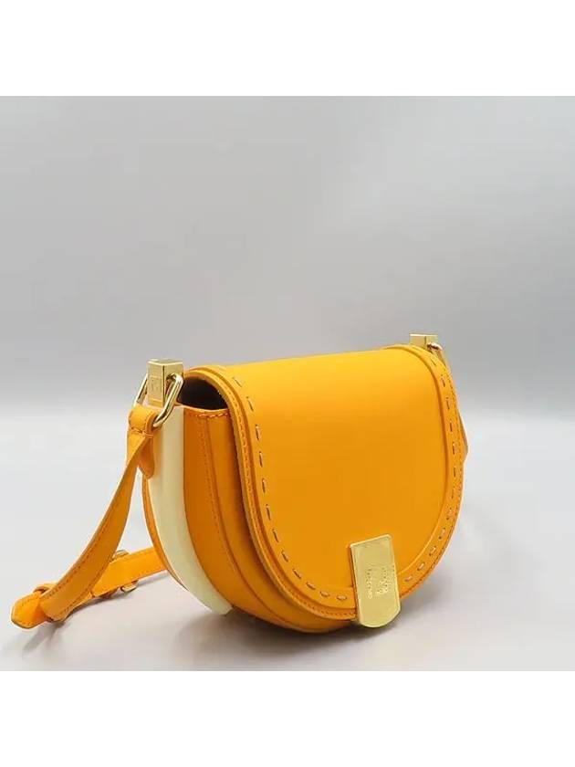 Luxury Fendi 8BT346 Orange Leather Moonlight Saddle Shoulder Bag