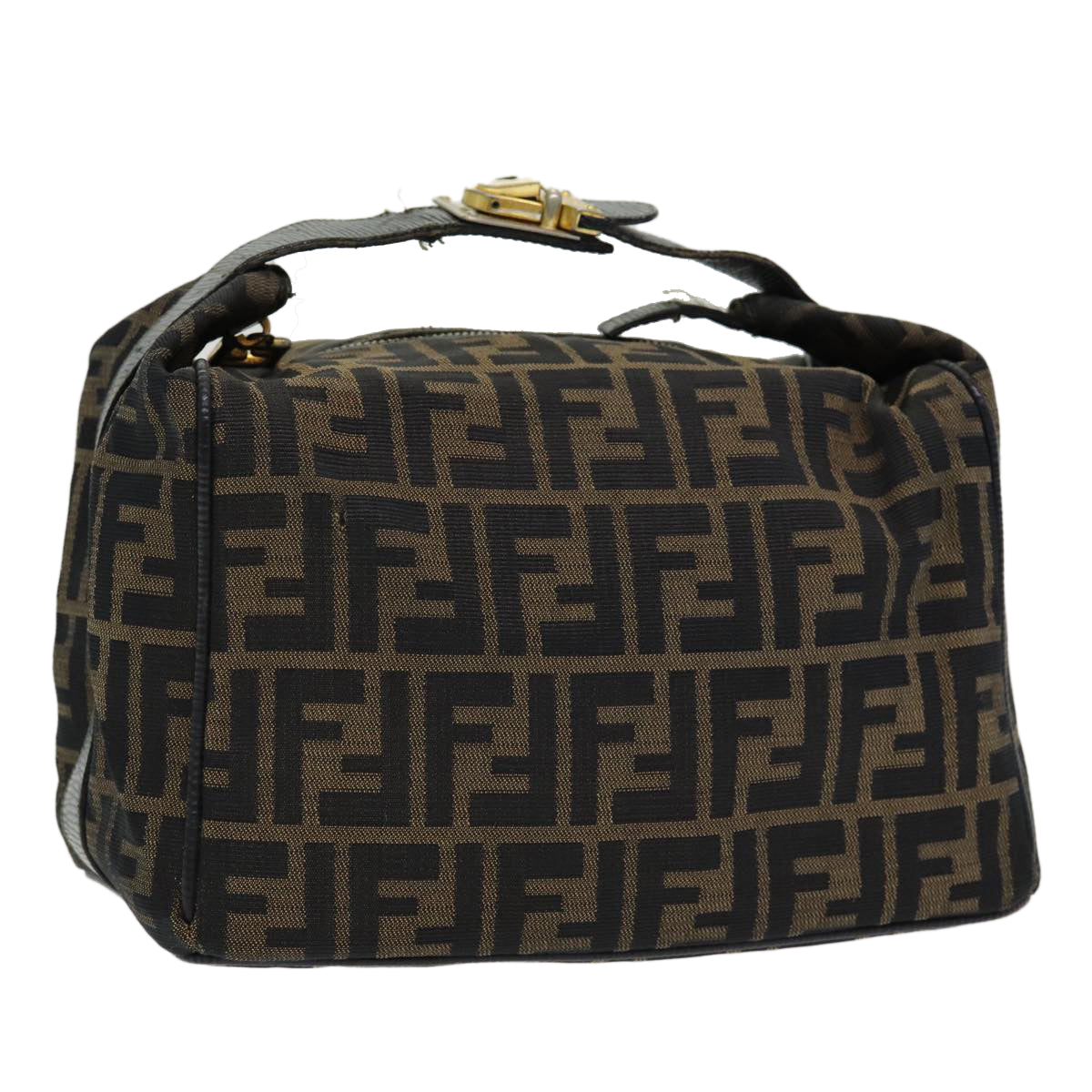 Luxury Fendi Zucca Canvas Vanity Pouch Brown Black gold86218