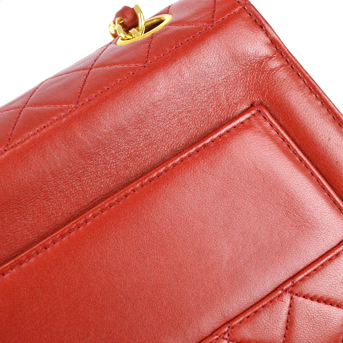 Luxury Chanel 1989-1991 Red Lambskin Straight Flap Shoulder Bag