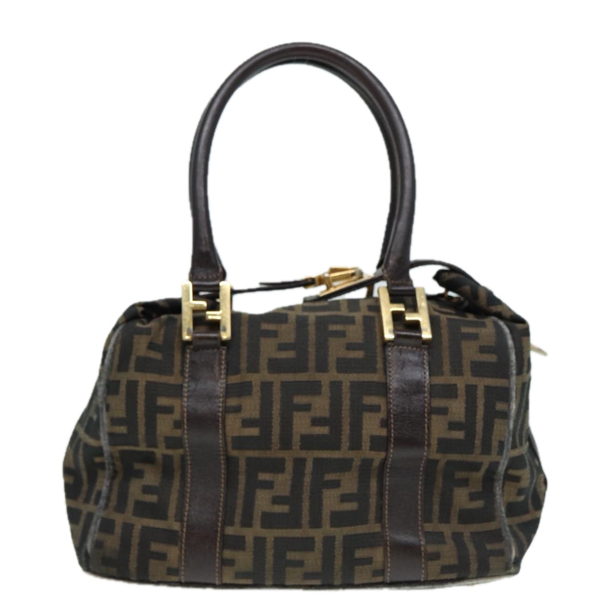 Luxury Fendi Zucca Canvas Hand Bag Brown Black gold86248