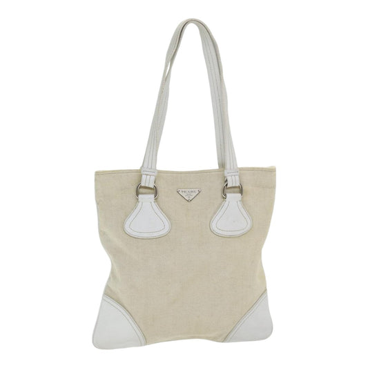 Luxury Prada Tote Bag Canvas Beige Silver  86251