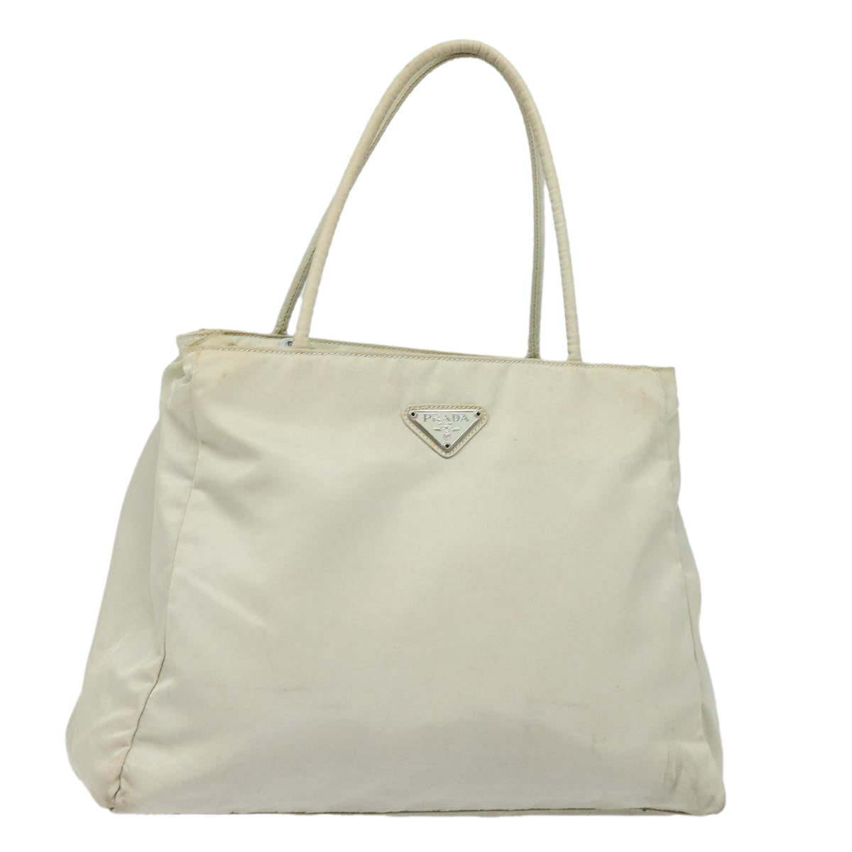 Luxury Prada Hand Bag Nylon Cream Silver  86254
