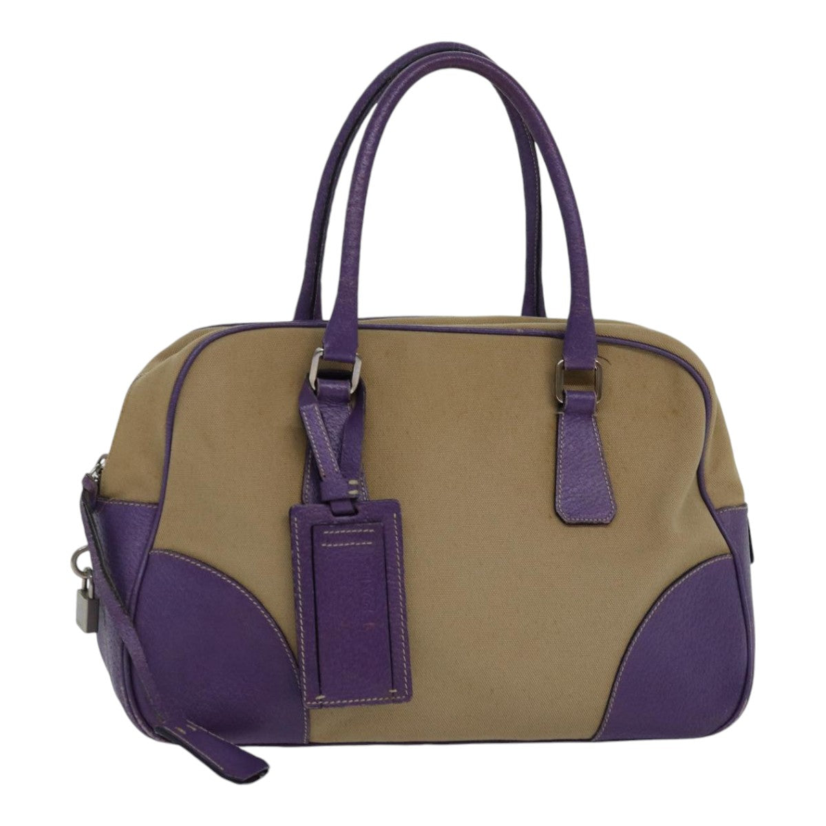 Luxury Prada Hand Bag Canvas Beige Silver purple  86337