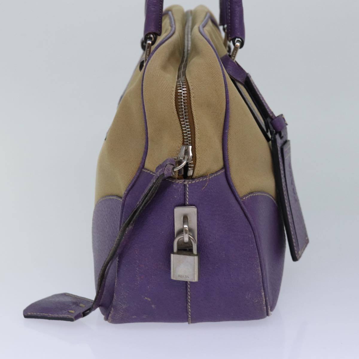 Luxury Prada Hand Bag Canvas Beige Silver purple  86337