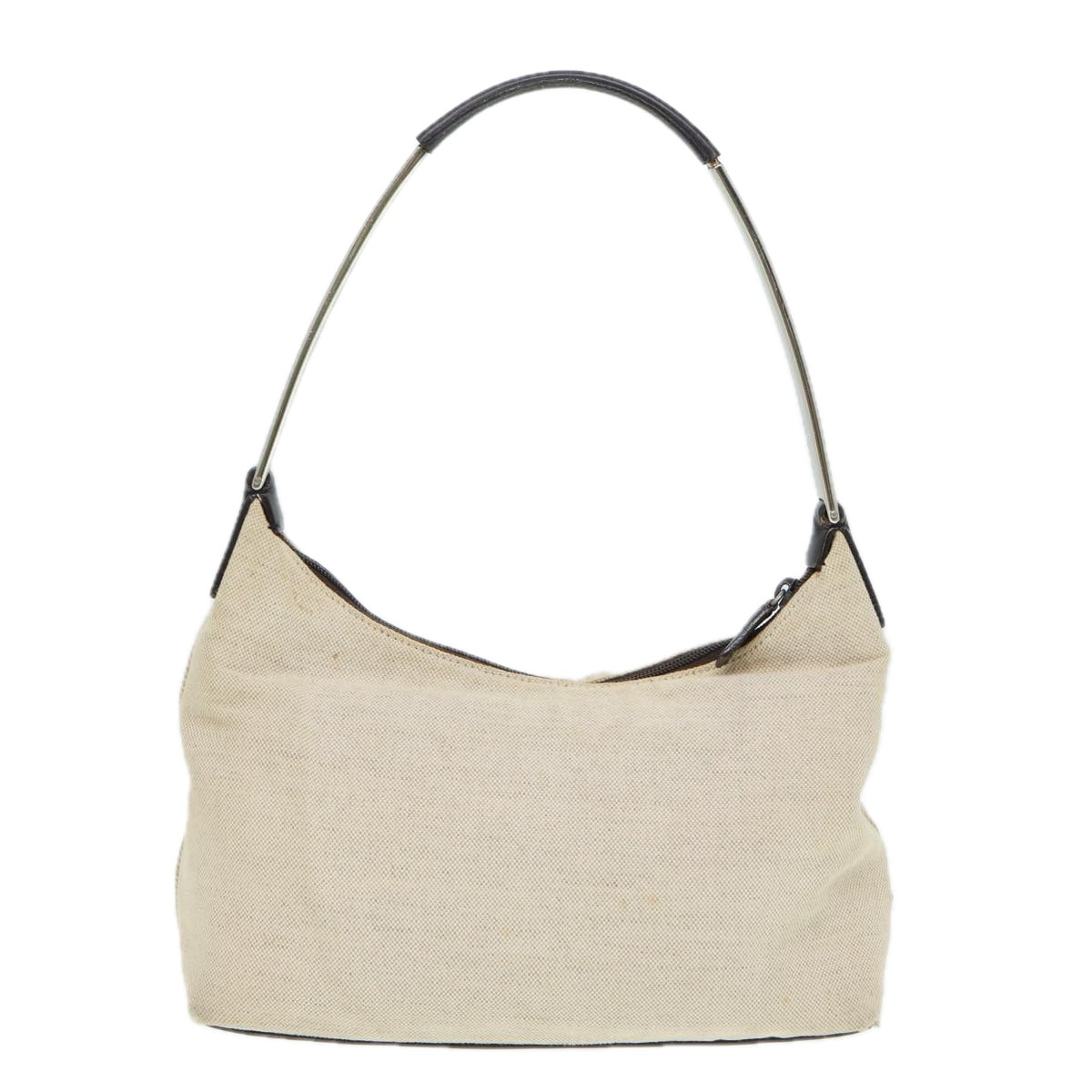 Luxury Prada Shoulder Bag Canvas Beige Brown Silver  86340