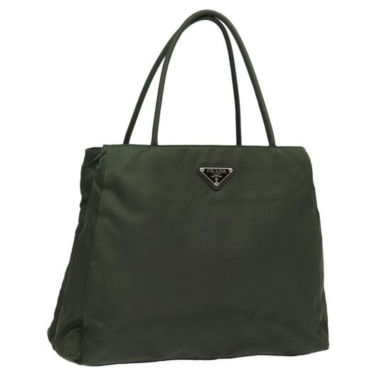 Luxury Prada Tote Bag Nylon Khaki Silver  86342